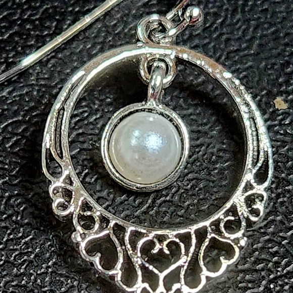 Pierced Silver and Pearl Earrings - Picture 3 of 4